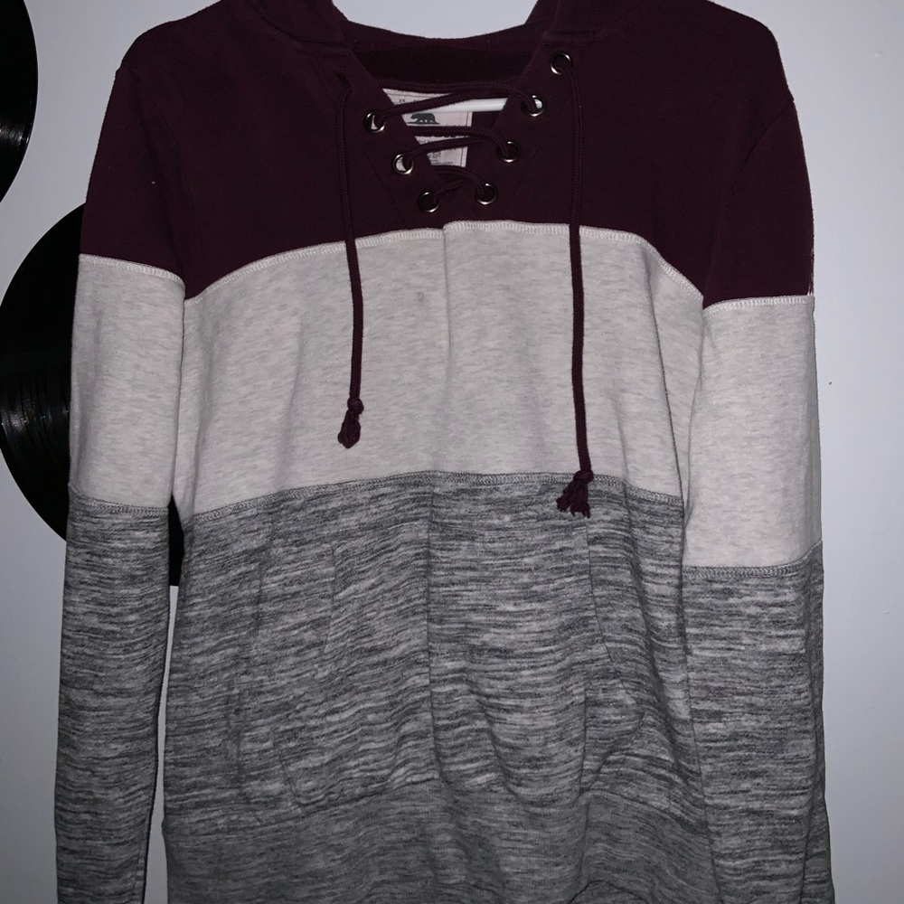 Purple, white, grey sweatshirt